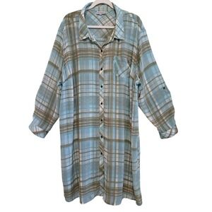 Catherine's Plaid, Semi-Sheer, Long Sleeve, Long Shirtdress Tunic, Size 3X
